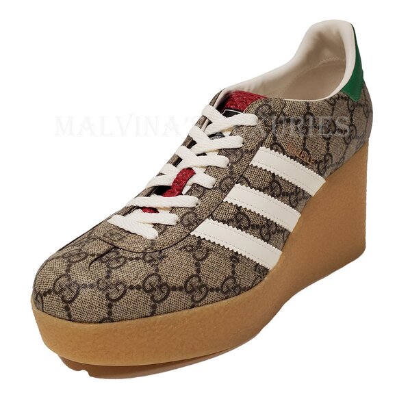 GUCCI SNEAKERS ADIDAS X GAZELLE GG LOGO SUPREME WEDGE SHOES w TREFOIL sz 41 11 - Picture 5 of 16